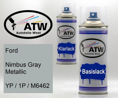 Ford, Nimbus Gray Metallic, YP / 1P / M6462: 400ml Sprühdose + 400ml Klarlack - Set, von ATW Autoteile West.